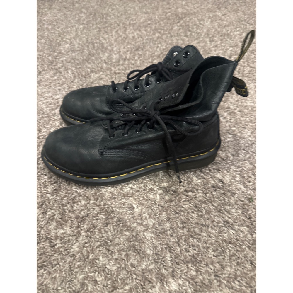 Dr. Martens Pascal Black Soft Leather 8 Eye Lace Up Combat Boots Mens
